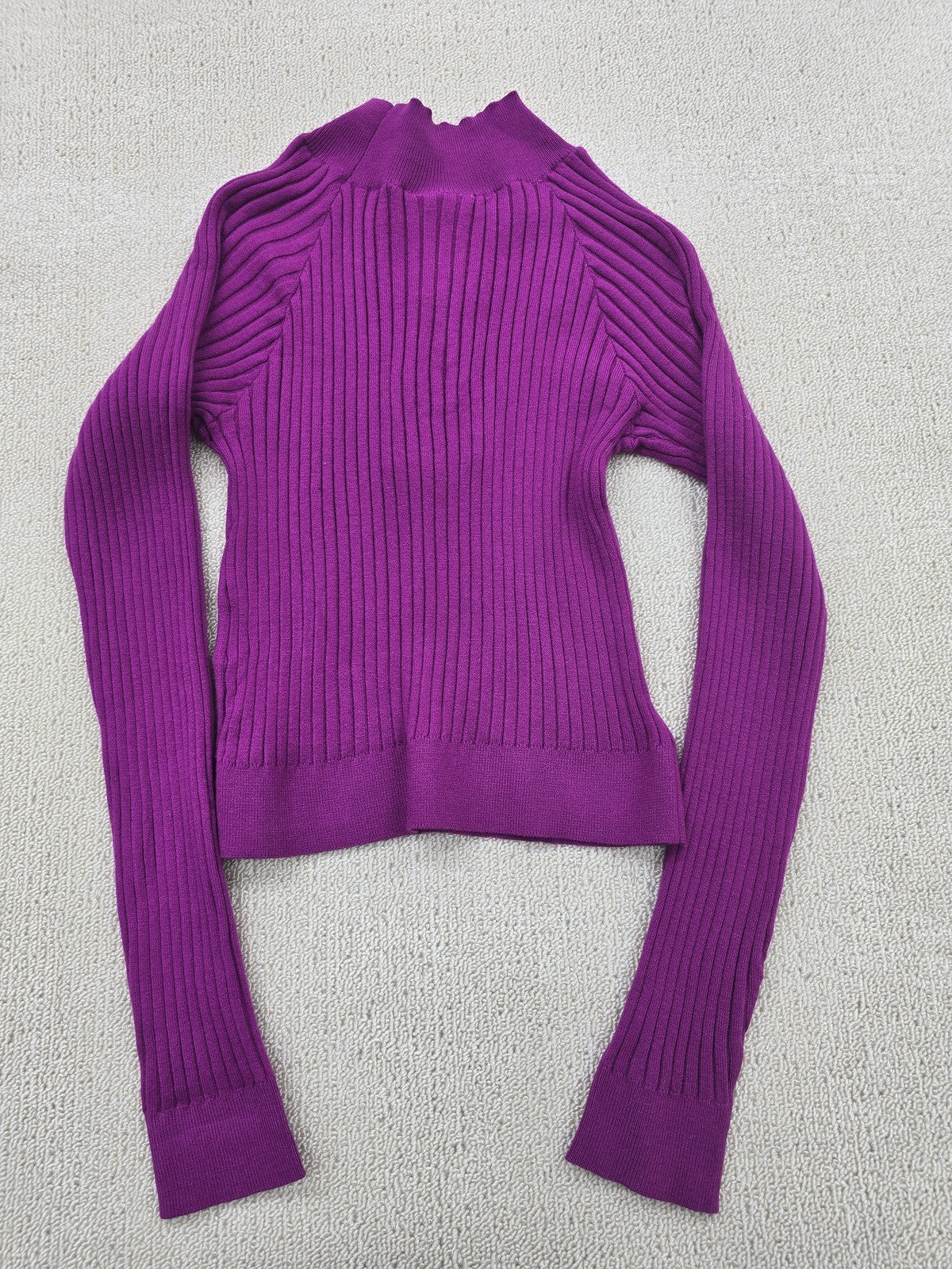 Noisy May Women's Purple High Neck Ribbed Knit Top M Cropped