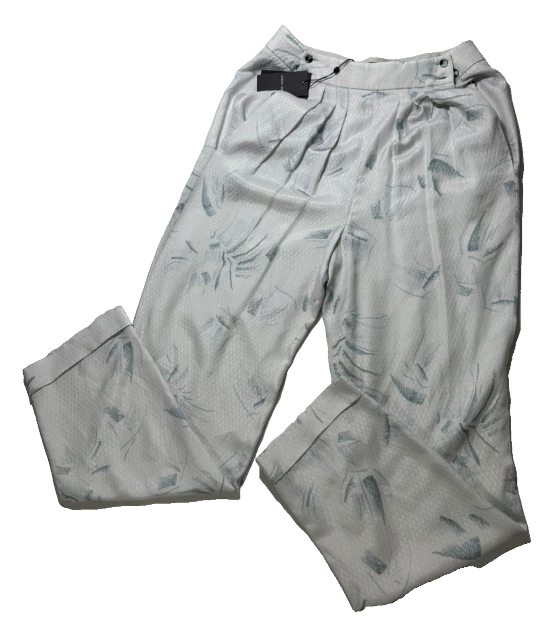 Bnwt Giorgio Armani Printed Jacquard Tapered Pants In A Light, Cream-Hued Color