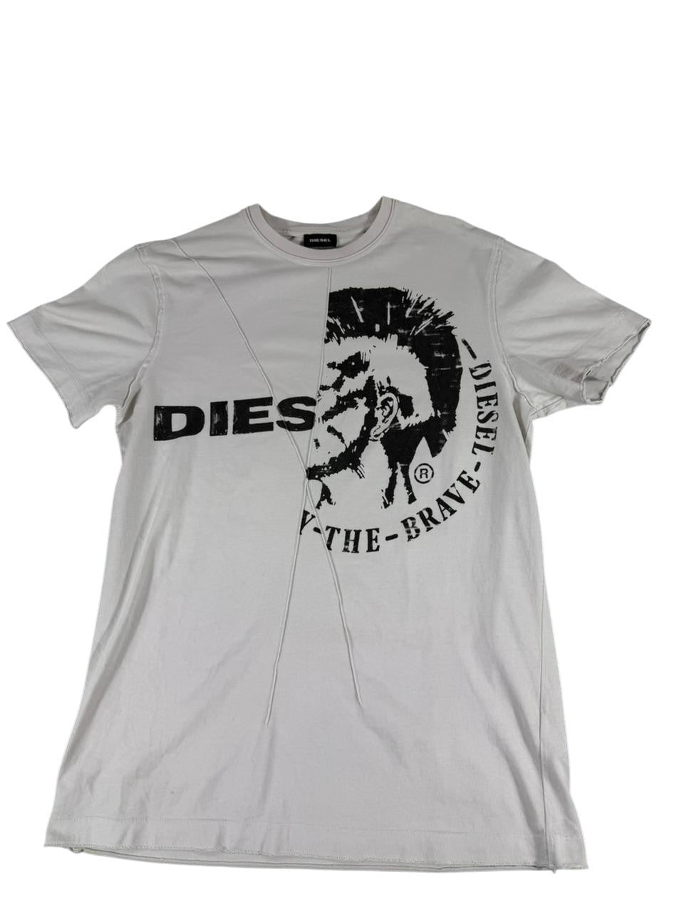 Diesel Men's Graphic T-Shirt White Short Sleeve Logo Print Casual Size Large