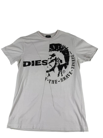 Diesel Men's Graphic T-Shirt White Short Sleeve Logo Print Casual Size Large