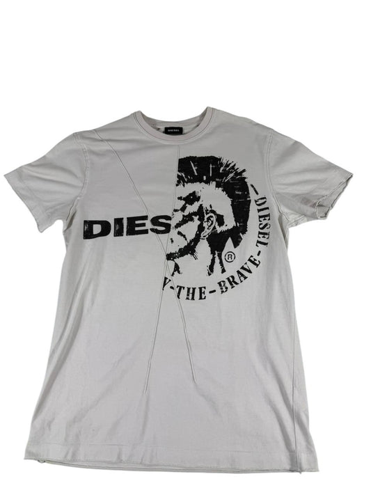 Diesel Men's Graphic T-Shirt White Short Sleeve Logo Print Casual Size Large