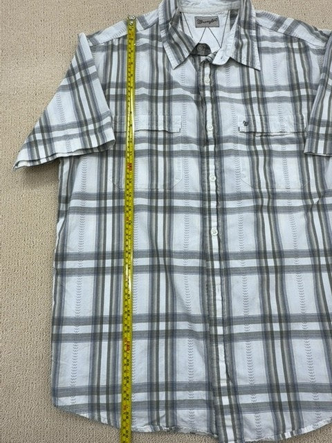 Wrangler Men's Grey Plaid Short Sleeve Western Snap Shirt L Cotton Blend