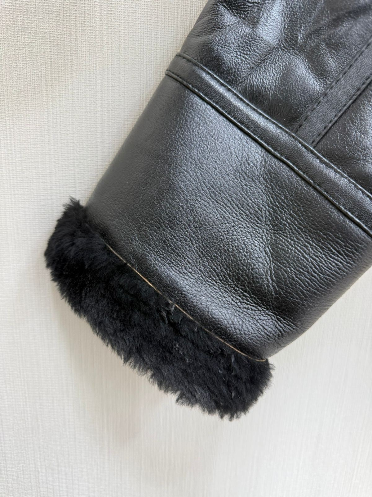Men's Italian Sheepskin Leather Bomber Jacket Black Premium Soft Fur Size Asian L