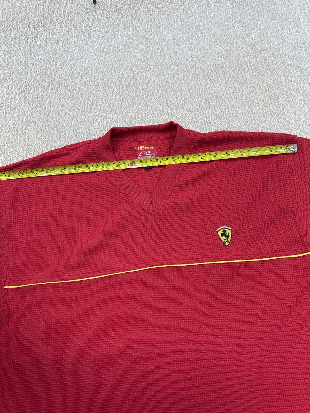 Ferrari Michael Schumacher Red V-Neck Polo Shirt Men's L Racing Logo