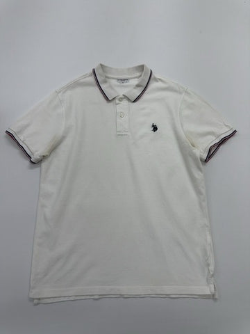 U.S. Polo Assn. Men White Cotton Polo Shirt Red/Black Trim Size M