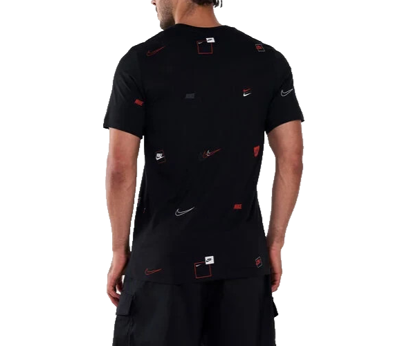 Nike Black All Over Print T-Shirt Swoosh Logo Graphic Unisex Size XS