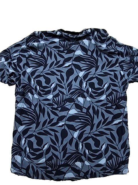Kiabi Men's Navy Button-Down Shirt XXL Short Sleeve Leaf Pattern