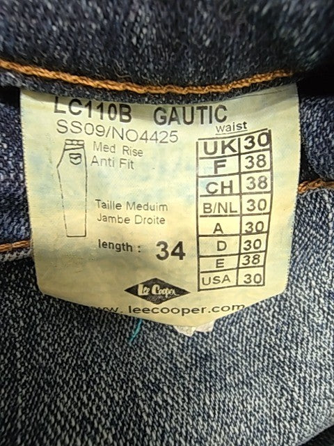 Lee Cooper Men Blue Medium Wash Jeans W38 L30 Button 5-Pocket LC110B GAUTIC