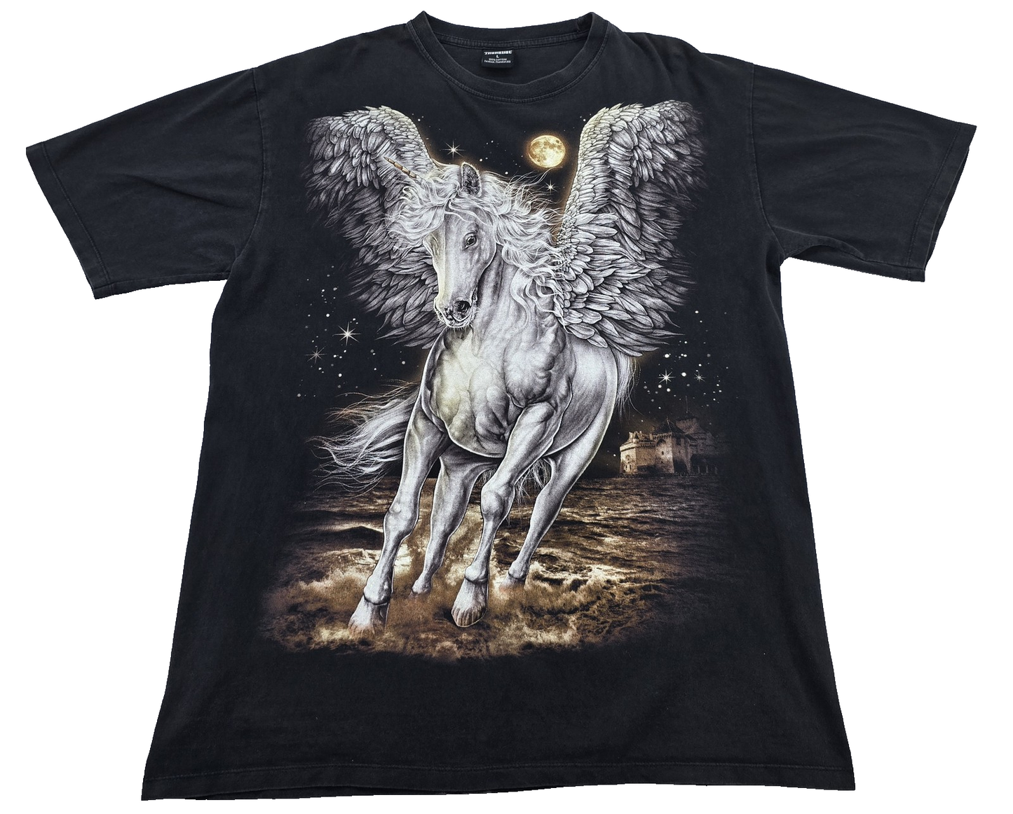 Thanabat Unicorn Mythical Black L Cotton T-Shirt Short Sleeve Crewneck