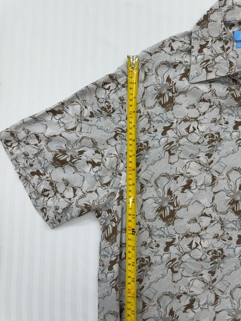 D'Urban Men's Beige Floral Short Sleeve Button-Down Shirt L