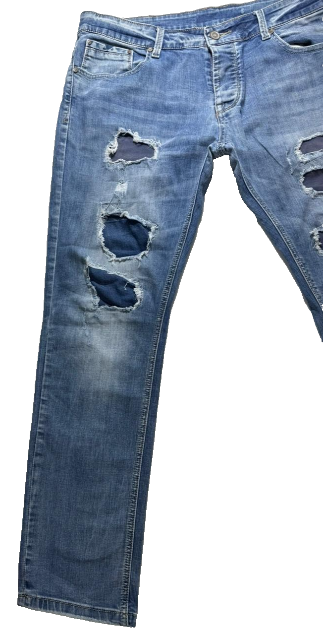 Stone Island Men's Distressed Ripped Jeans Blue Denim Slim Fit