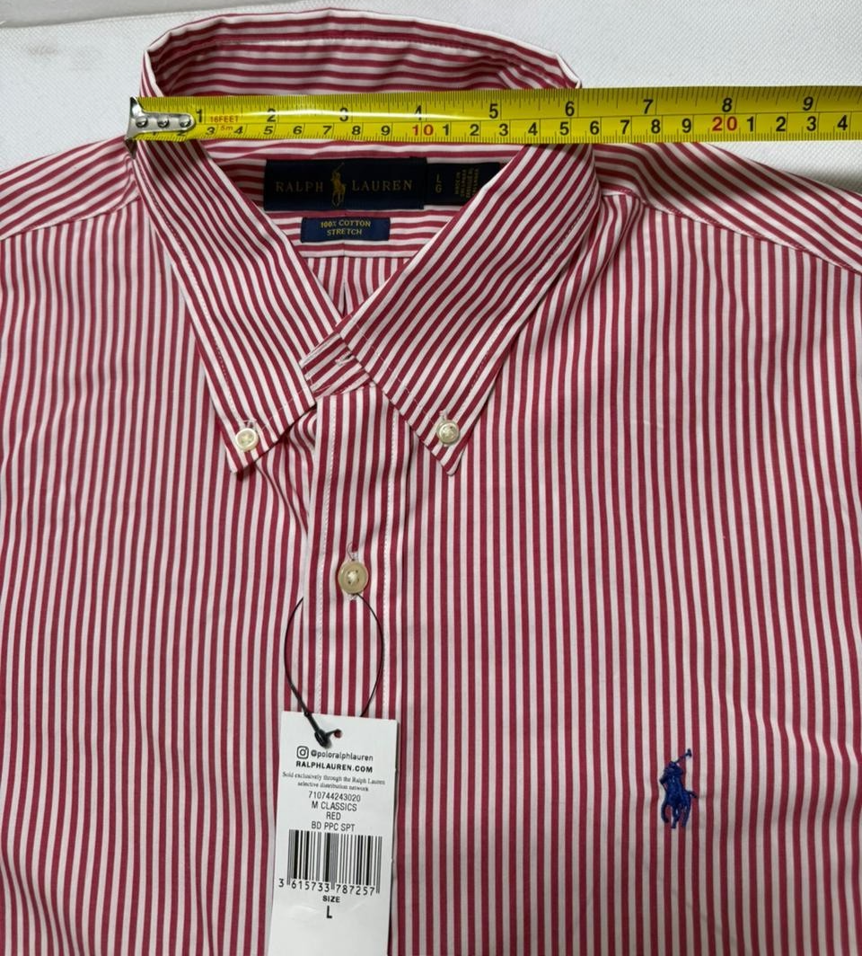 Ralph Lauren Men's Shirt Size L Red White Stripe Button Down Long Sleeve Classic