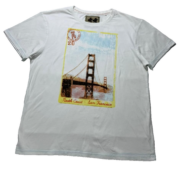White Graphic T-Shirt Featuring A Print Of The Golden Gate Bridge - Size L