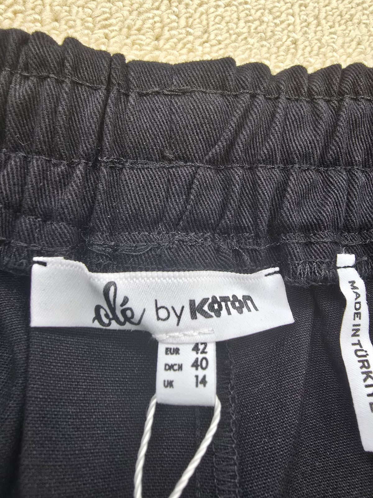 Ole by Koton Black Women's Wide Leg Cargo Pants Elastic Waist Pockets