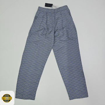 Giorgio Armani Wide-Leg Elastic Grey Trousers With Blue Wavy Pattern 40 BNWT