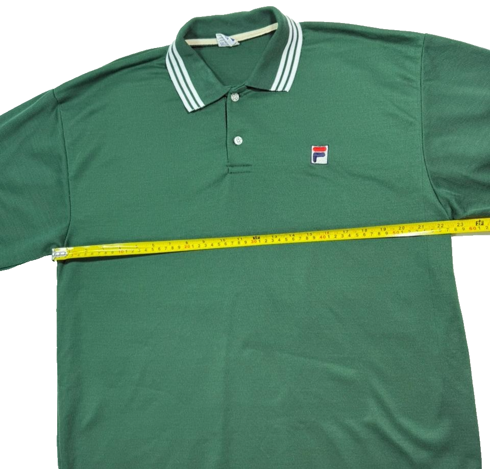 Fila Green Cotton Polo Shirt With White And Navy Striped Collar - Size L
