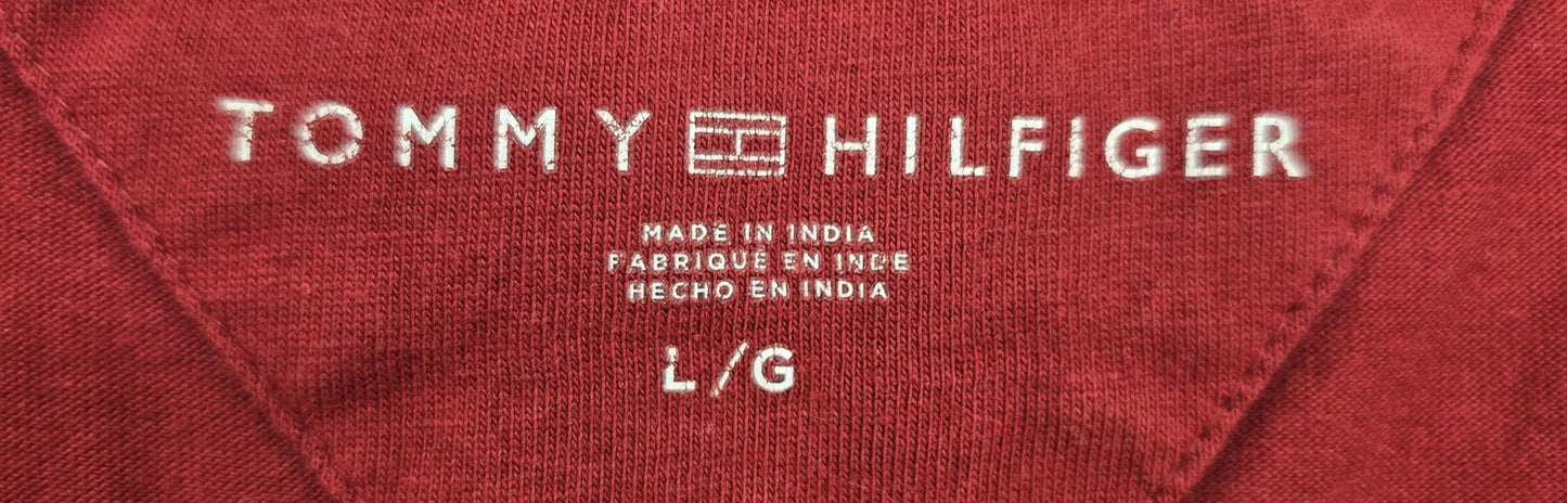 Tommy Hilfiger Men's Burgundy V-Neck T-Shirt Size L 100% Cotton Logo