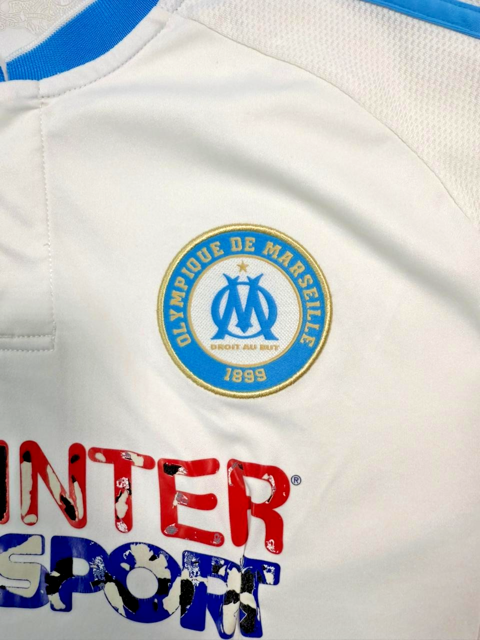 Adidas Olympique De Marseille Football Shirt In White And Light Blue - Size L