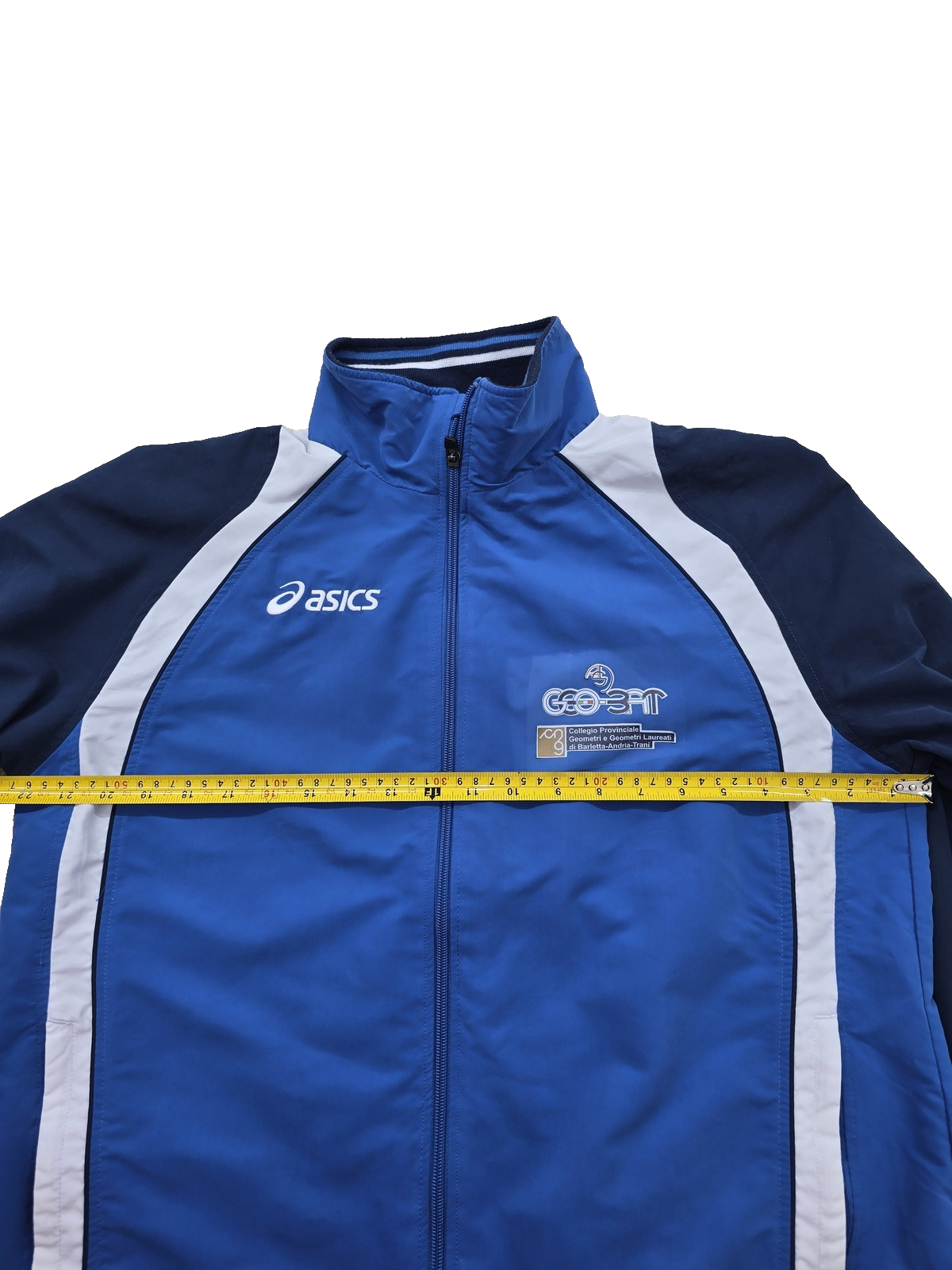 ASICS GD Striped Track Jacket Men's M Navy Blue White Nylon Zipper