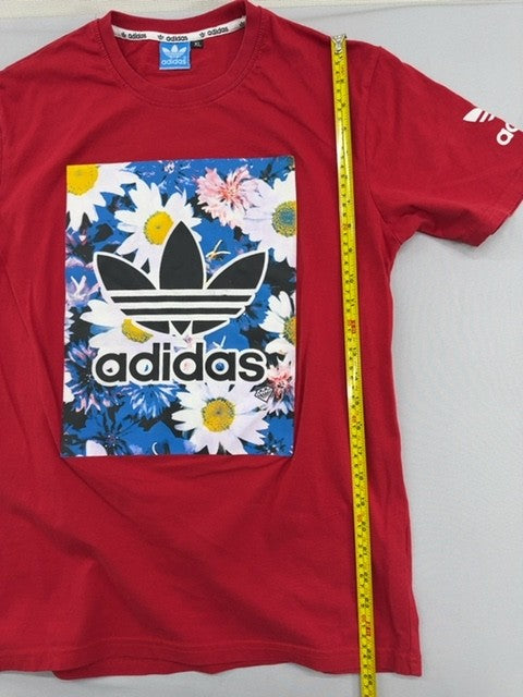 Adidas Women XL Red Floral Short Sleeve Cotton Crewneck T-Shirt
