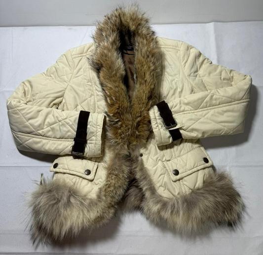 Vero Moda Women's Cream Quilted Jacket With Faux Fur Trim & Collar Size 44