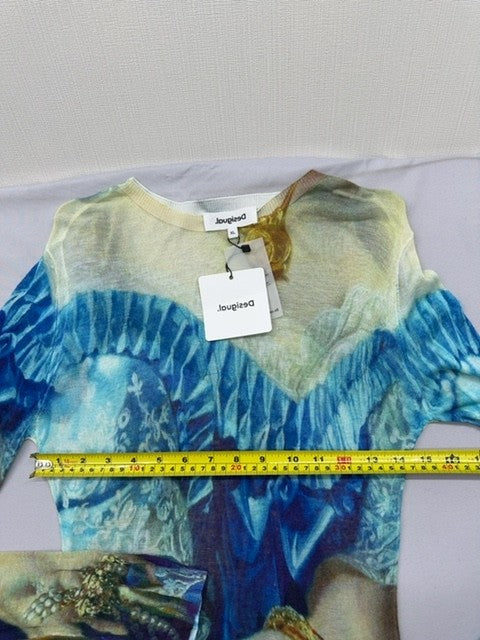 Desigual Women's Blue Dragon Print Long Sleeve Blouse Size XL