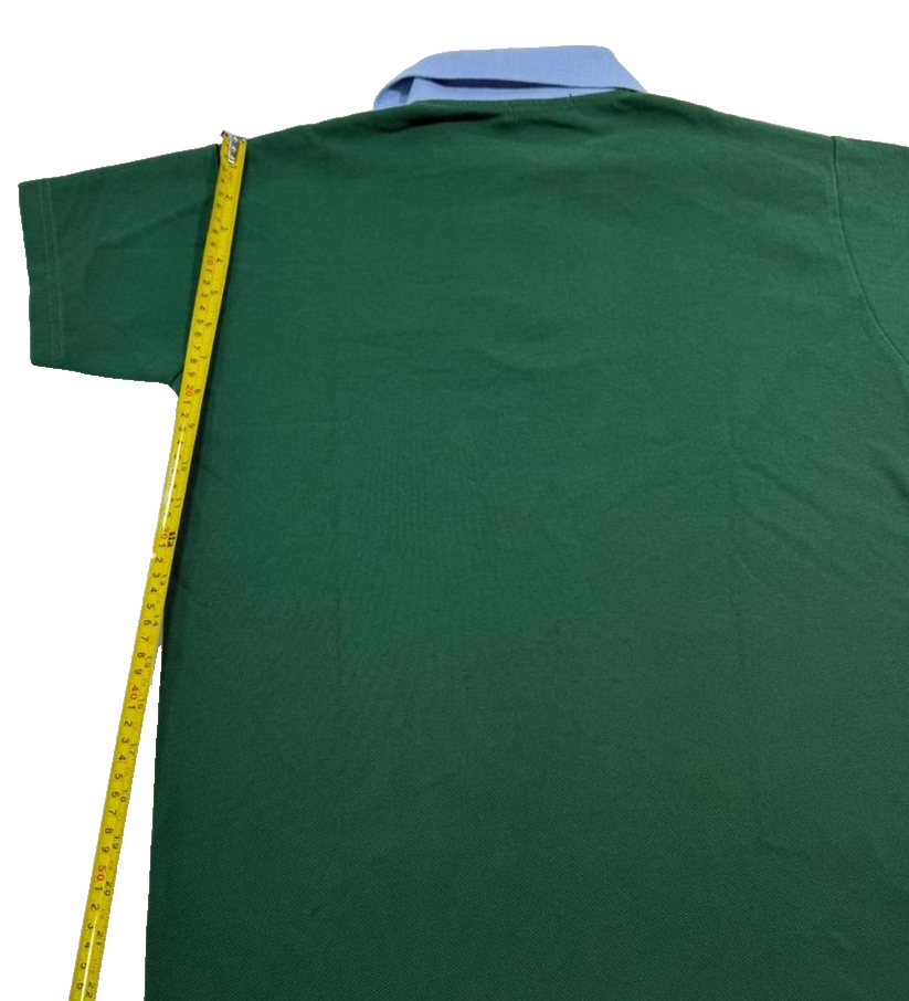 Lacoste Green Cotton Polo Shirt, Men's L, Light Blue Collar, Short Sleeve