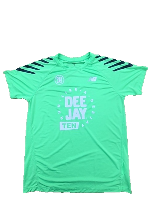 New Balance Men's Green T-Shirt – Size M, Striped, Short Sleeve