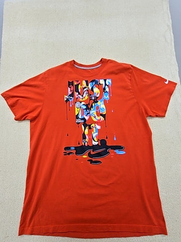 Nike Men's Orange Paint Splatter AOP Short Sleeve T-Shirt M
