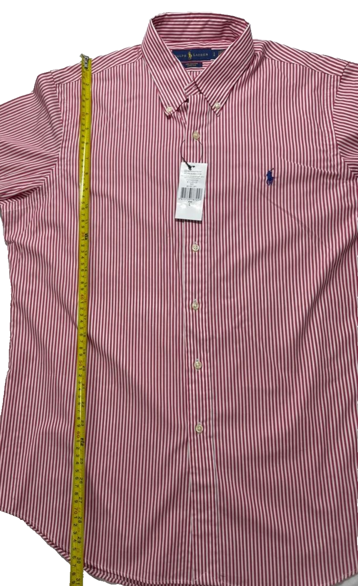 Ralph Lauren Men's Shirt Size L Red White Stripe Button Down Long Sleeve Classic