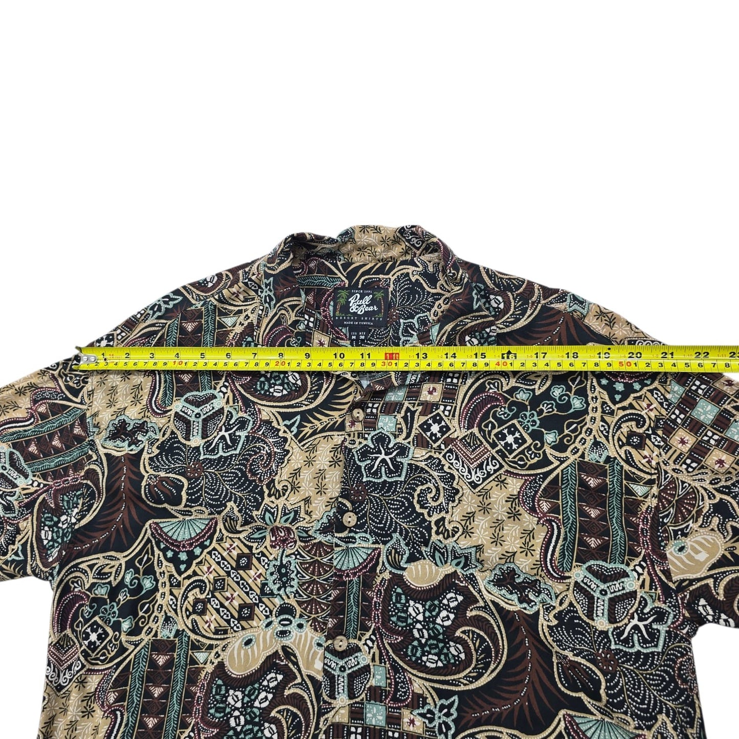 Pull&Bear Men's Black Paisley Resort Shirt Size M Cotton