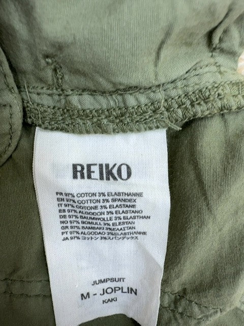 Reiko Green Worker Jumpsuit M Short Sleeve Cargo Pockets Cotton Spandex