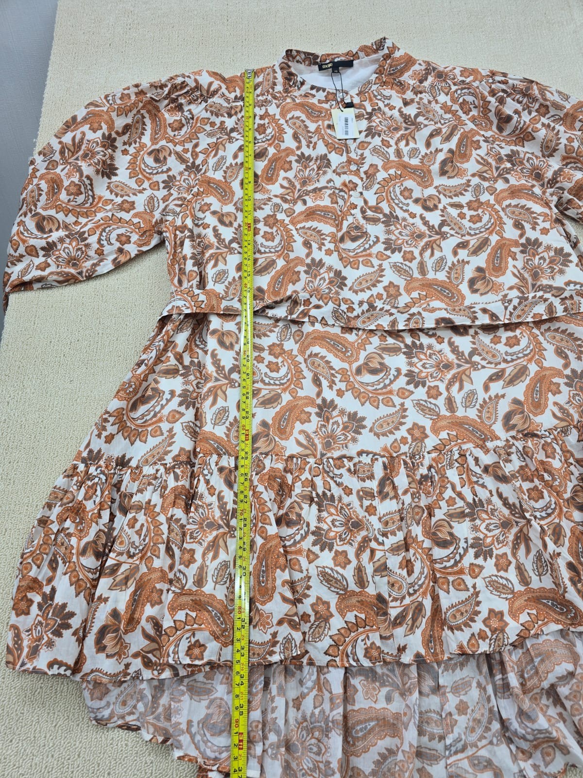 Maje Orange Paisley Long Sleeve Ruffle Top M Women