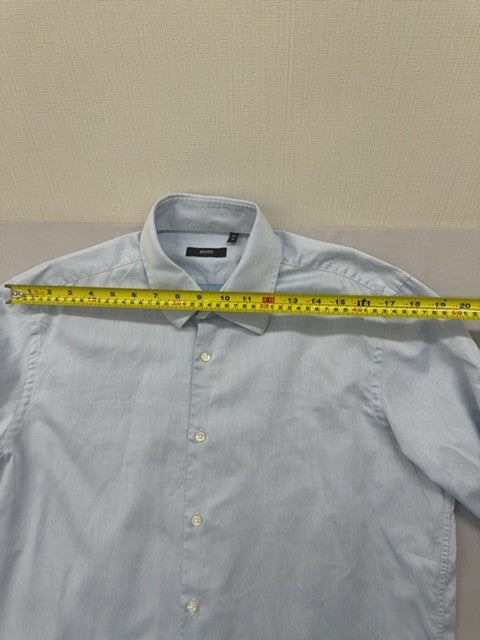 Boss Hugo Boss Light Blue Men's Slim Fit L 41x16 Herringbone Dress Shirt