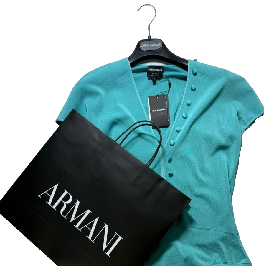 BNWT Giorgio Armani Women's Turquoise Short Sleeve Bodysuit V-Neck Size 44