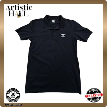 Umbro Black Cotton Polo Shirt Men's M Short Sleeve Button Placket Logo
