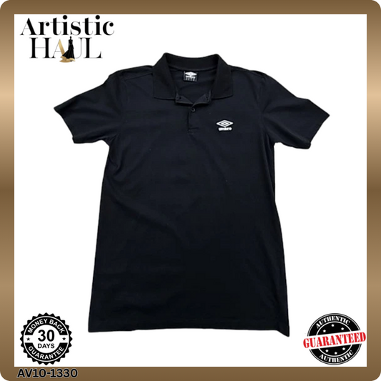 Umbro Black Cotton Polo Shirt Men's M Short Sleeve Button Placket Logo