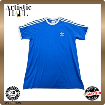 Adidas Men's Blue 3-Stripes T-Shirt XXL Short Sleeve Striped Crewneck