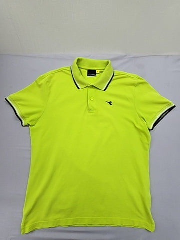 Diadora Green Tennis Polo Shirt Men S Italy Cotton Pique White Piping