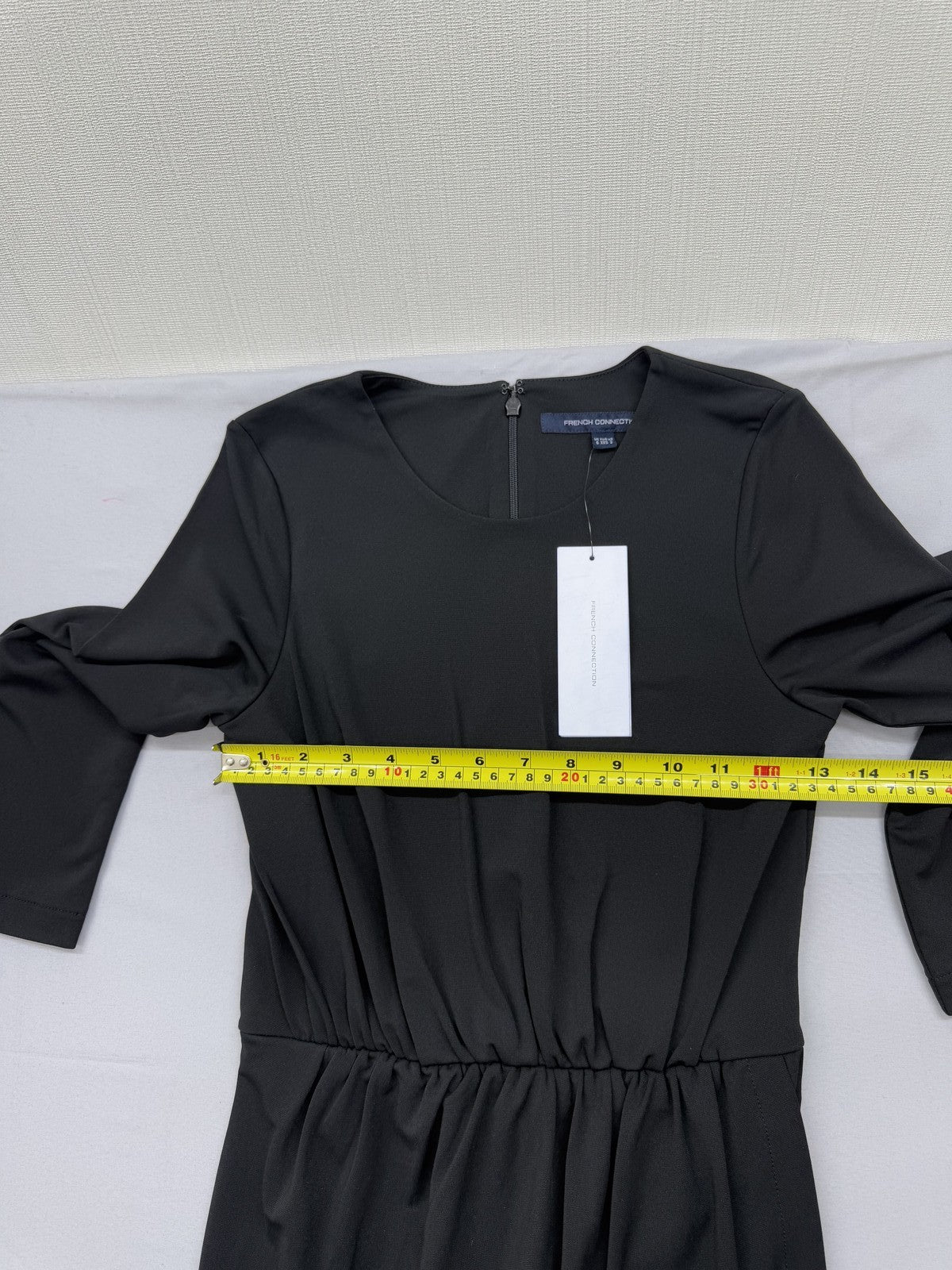 French Connection Black Boatneck Elbow Sleeve Dress Visc