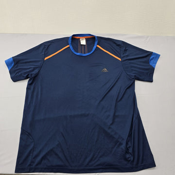 Adidas Men's Navy Blue Short Sleeve T-Shirt Size 2XL Orange Stripes