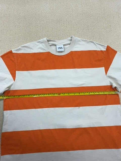 Zara Women's Orange Striped Short Sleeve Cotton T-Shirt