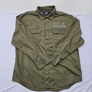 Harley-Davidson Men's Olive Green Long Sleeve XL Button Front Shirt