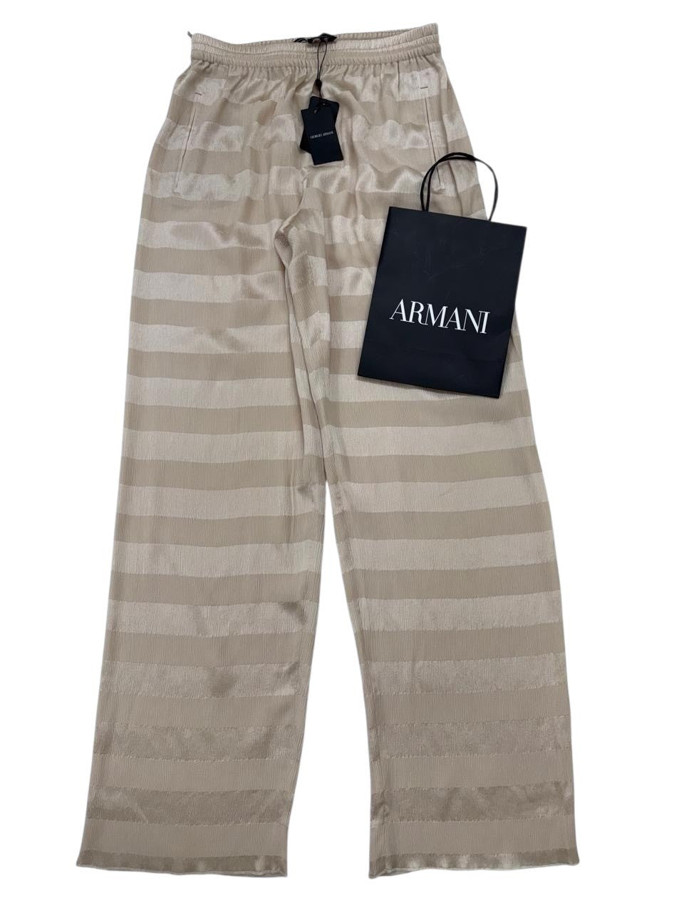Giorgio Armani Women's Beige Silk Lounge Pants Size 44 Relaxed Elastic Drawstring