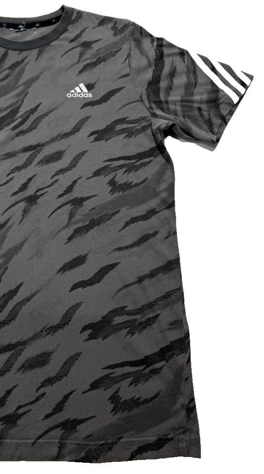 Men's Adidas Black And Grey Tiger Stripe Graphic T-Shirt Size Medium Tee Top