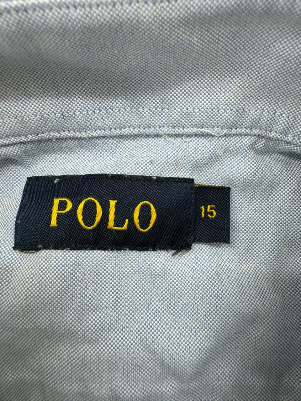 Polo Men's Light Blue Button-Down Shirt Size 15 Cotton Pony Logo