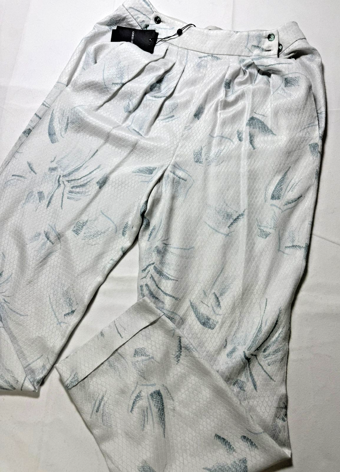 BNWT Giorgio Armani Printed Jacquard Tapered Pants In A Light, Cream-Hued Color