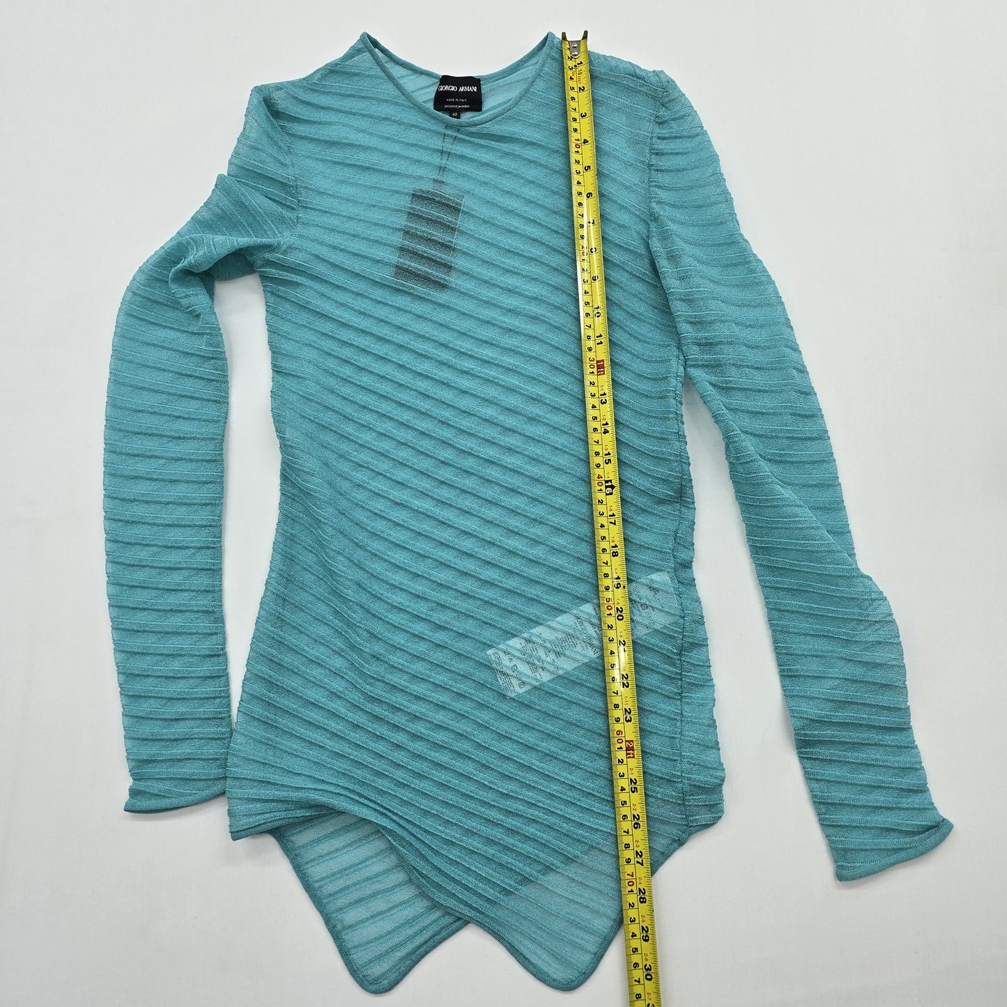 GIORGIO ARMANI Women's Turquoise Asymmetrical Long Sleeve Top EU 40