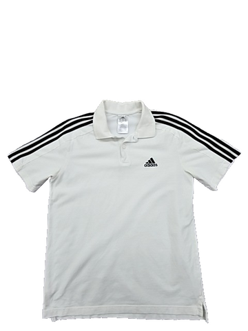 Adidas Men's White Striped Polo Shirt M Cotton Short Sleeve Casual