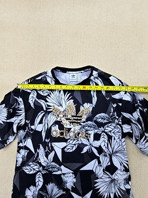 Adidas Women's Floral Black White T-Shirt Size S Short Sleeve